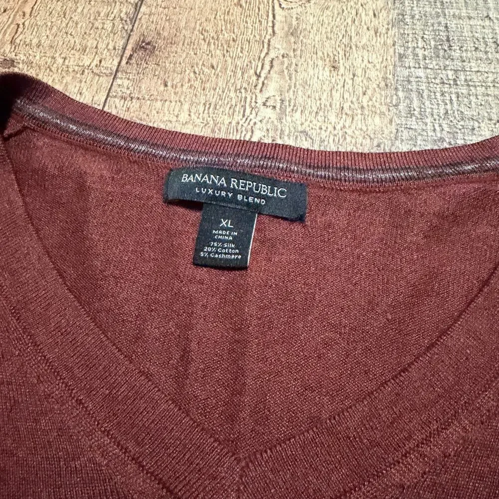 Banana Republic Men's Brown Silk Cashmere Blend V-Neck Sweater Sz XL Luxury Cozy